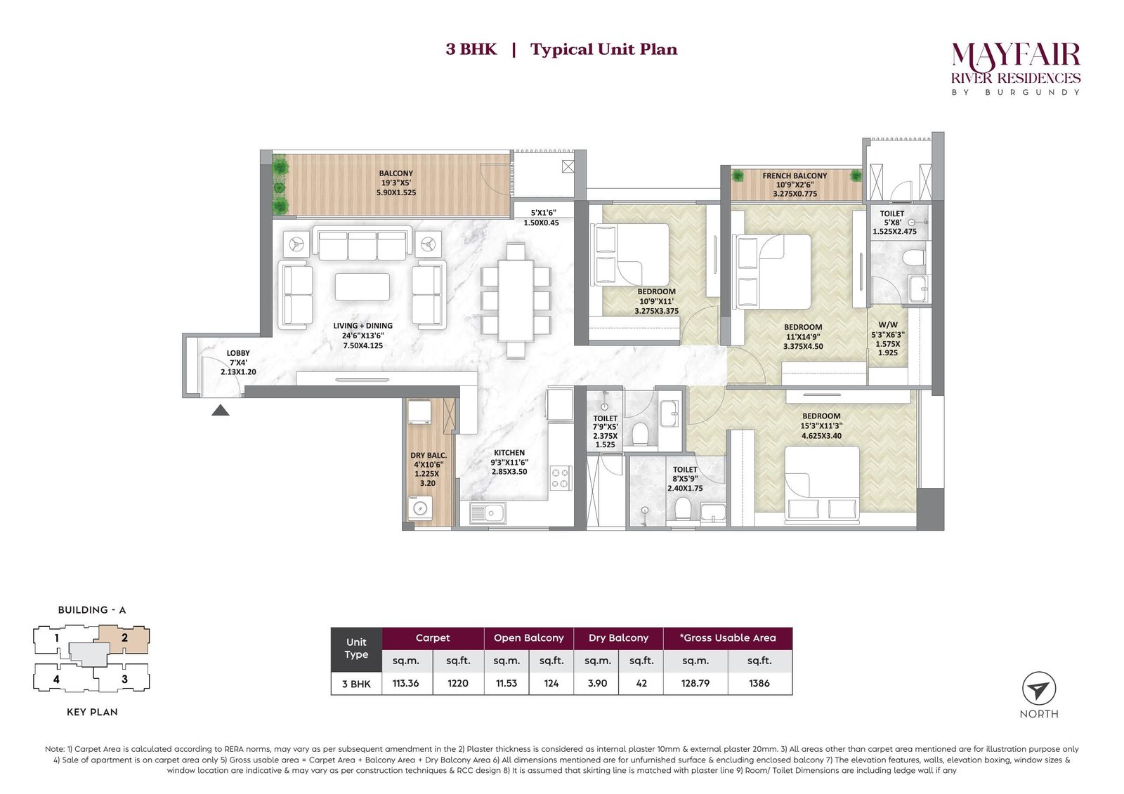 3 BHK typical unit plan — Mantra Mayfair Residences