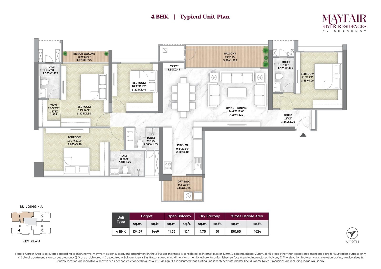 4 BHK typical unit plan — Mantra Mayfair Residences